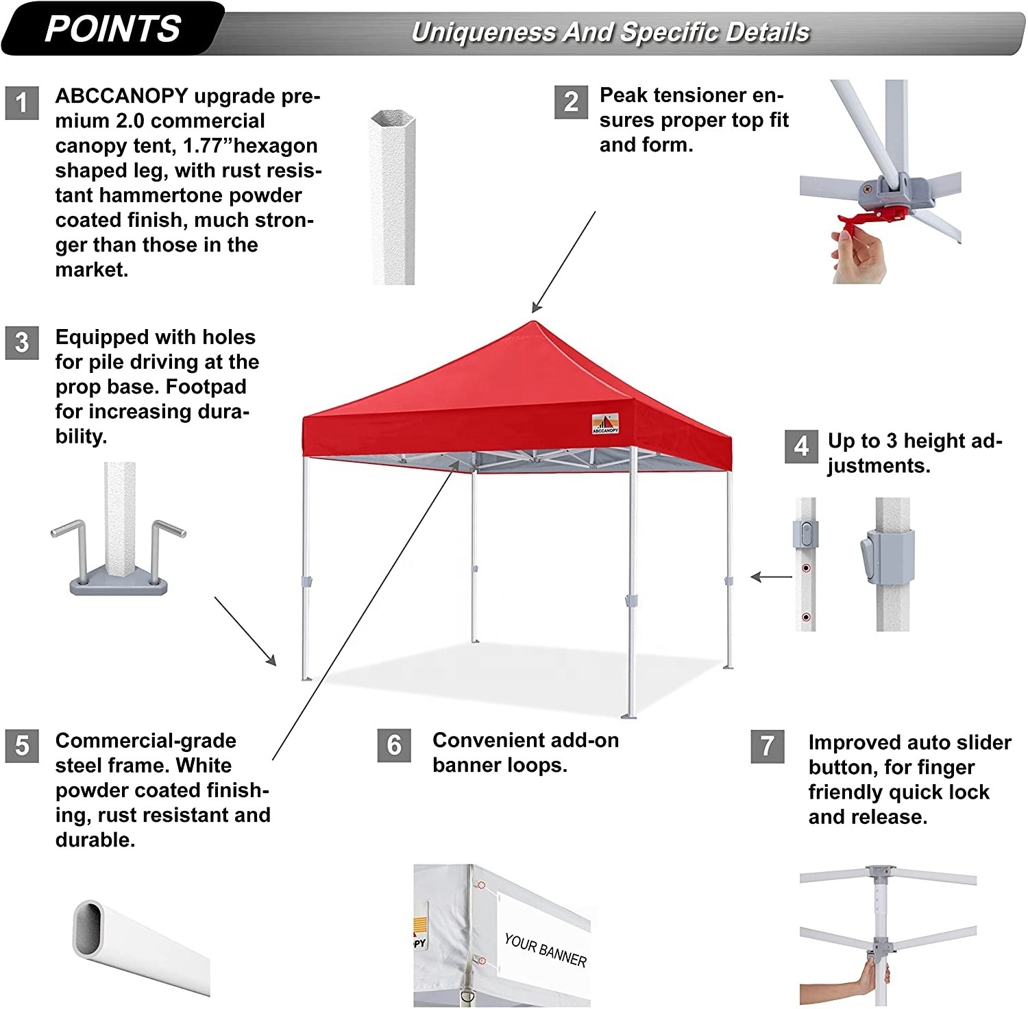 Commercial Pop Up Canopy Premium Steel Frame Heavy Duty Canopy Tent 10X10 for Trade Show Party Outdoor Event