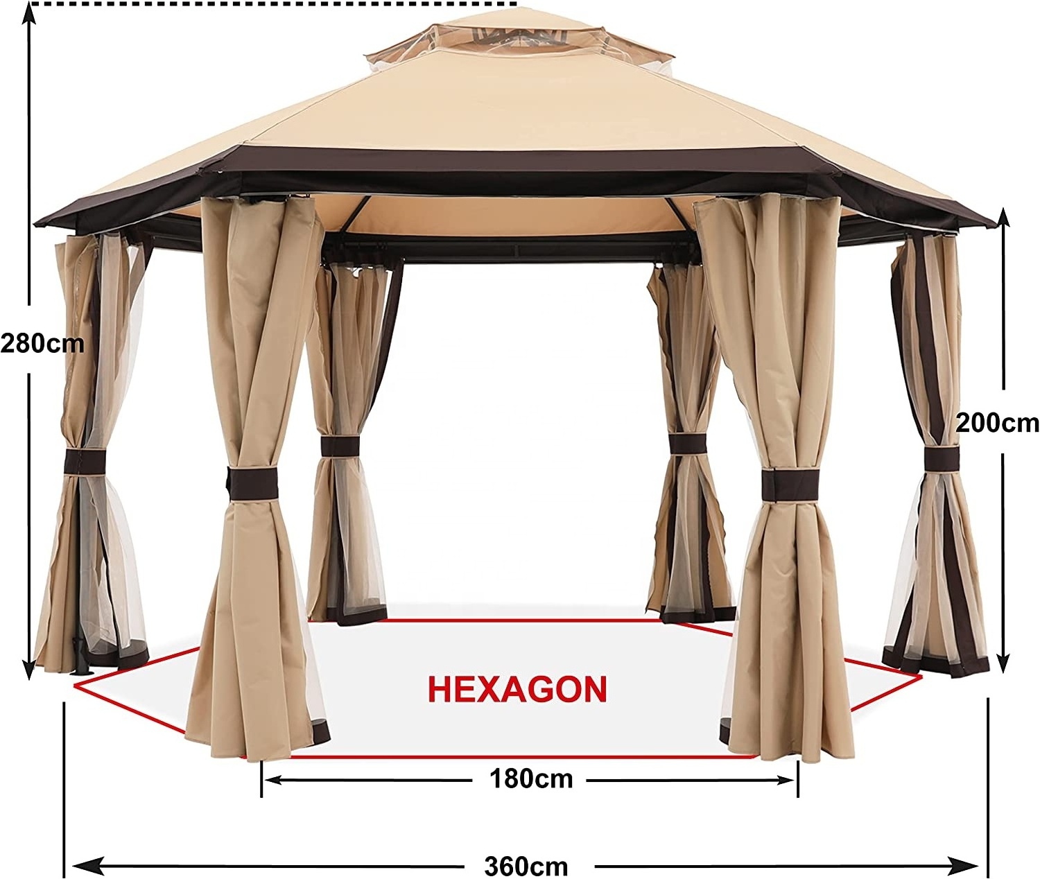 ABCCANOPY 4m Hexagonal Gazebo de jardin Mosquito Net Gazebo Side Curtains Rip Fabric Outdoor Gartenpavillon Tonnelle de Jardin