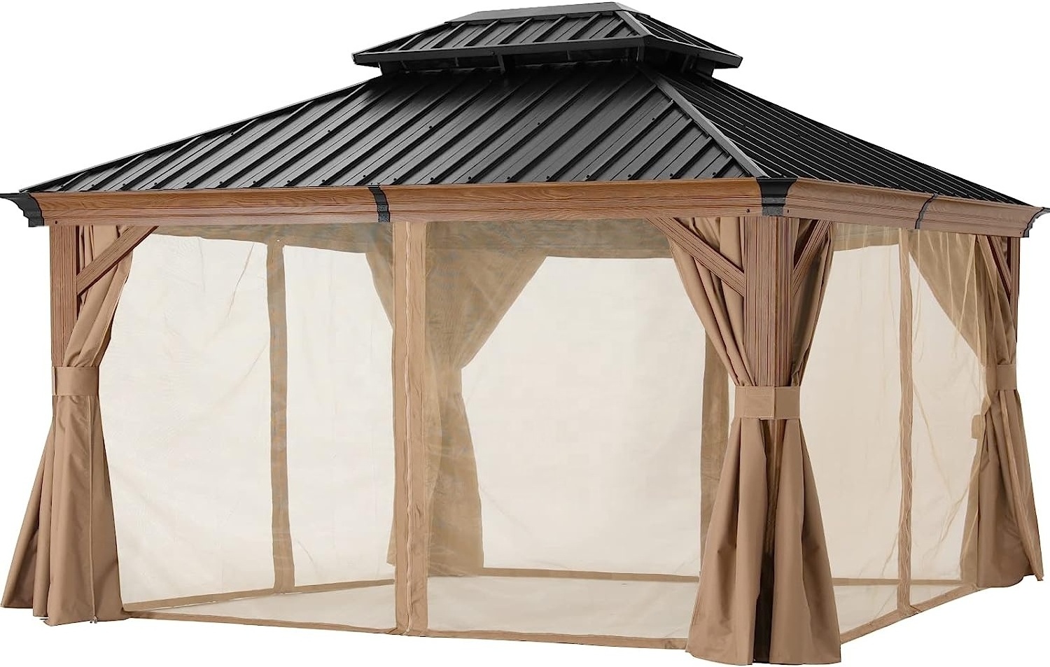 ABCCANOPY Wood Grain Frame Permanent Hardtop Gazebo With Galvanized Steel Double  Aluminum Gazebo Shade Tent