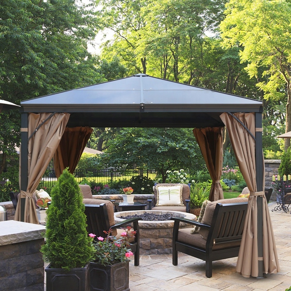 ABCCANOPY 3X3M Gazebo Patio Polycarbonate Gazebo with Mosquito Netting Screen Walls Curtains PC panels aluminum canopy