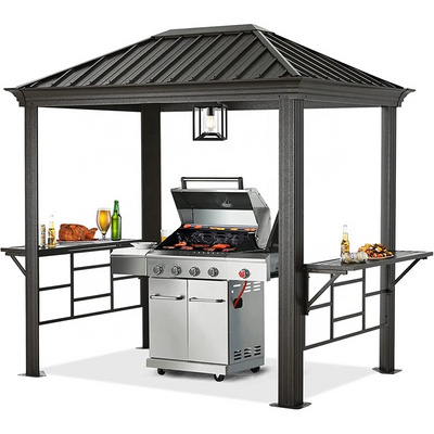 ABCCANOPY 6x8 Grill Hardtop Gazebo Outdoor Permanent Barbecue Gazebo with Galvanized Steel Roof Aluminum BBQ Canopy with Shelves