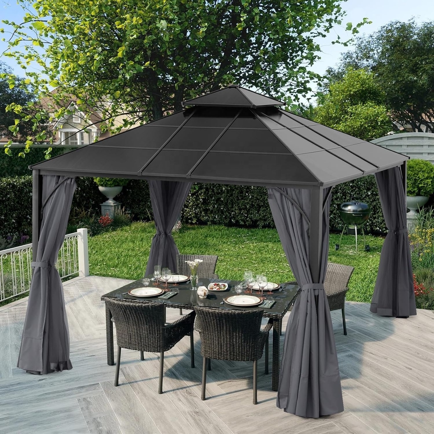 ABCCANOPY  Hardtop Gazebo Plegables Outdoor Polycarbonate Double Roof Gazebo Frame Permanent Pavilion Tan&Gazebo&Pergola