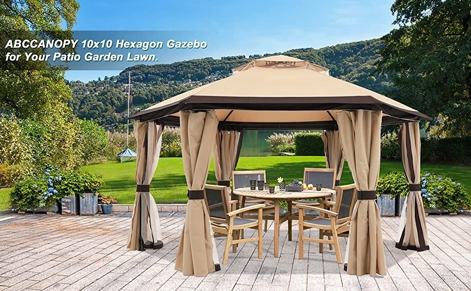 ABCCANOPY 4m Hexagonal Gazebo de jardin Mosquito Net Gazebo Side Curtains Rip Fabric Outdoor Gartenpavillon Tonnelle de Jardin