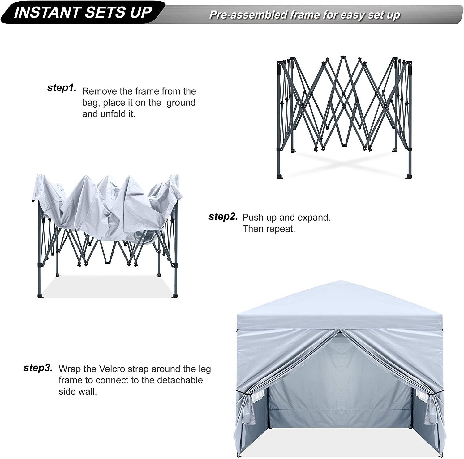 ABCCANOPY 10X10 Pop Up Canopy Tent Enclosed Instant Canopy Shelter with Zipped Side Wall Church Window, Waterproof Outdoor Tent