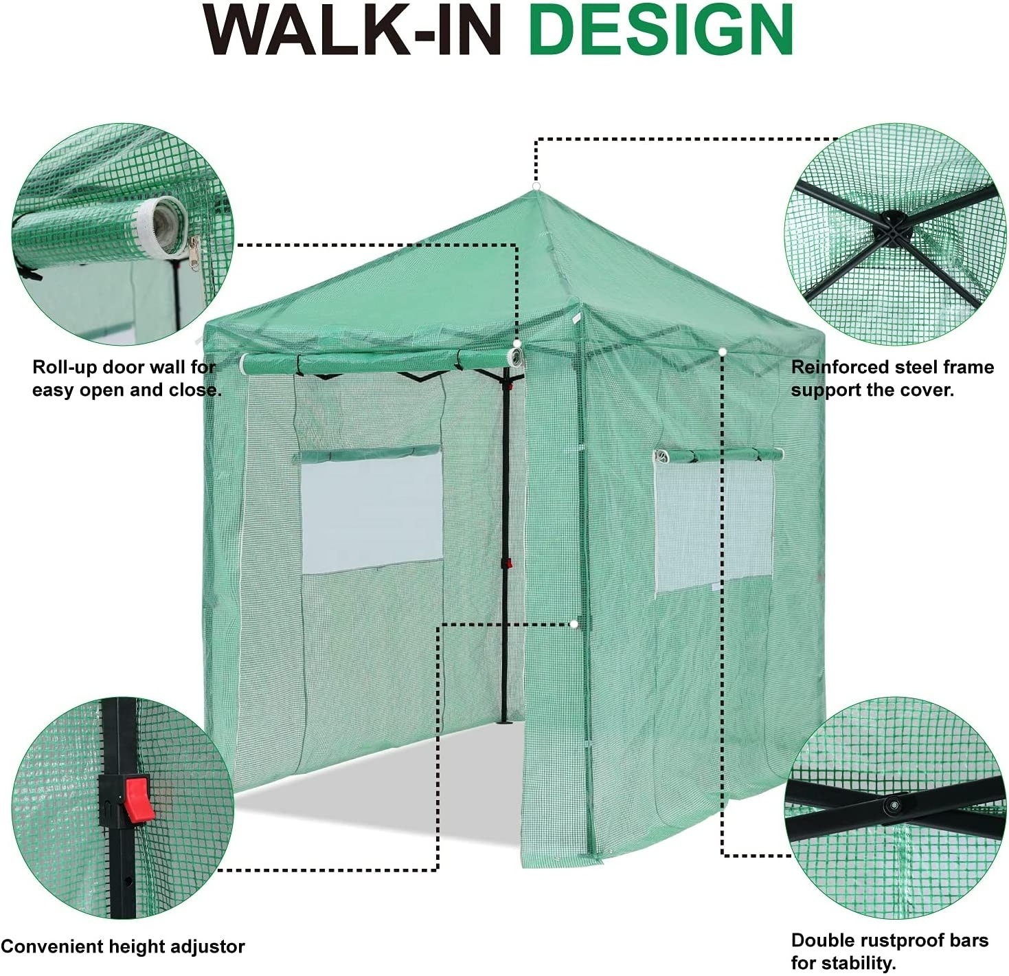 6'x4' 8'x6' 8'x8' Pop Up Greenhouse Walk-in Garden Greenhouse Foldable Gazebo for Indoor Outdoor with Roll Up Door and Window