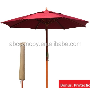 Sun Umbrella High Quality Commercial Use 9FT Outdoor Umbrella Beach With Wooden Handle Wholesale