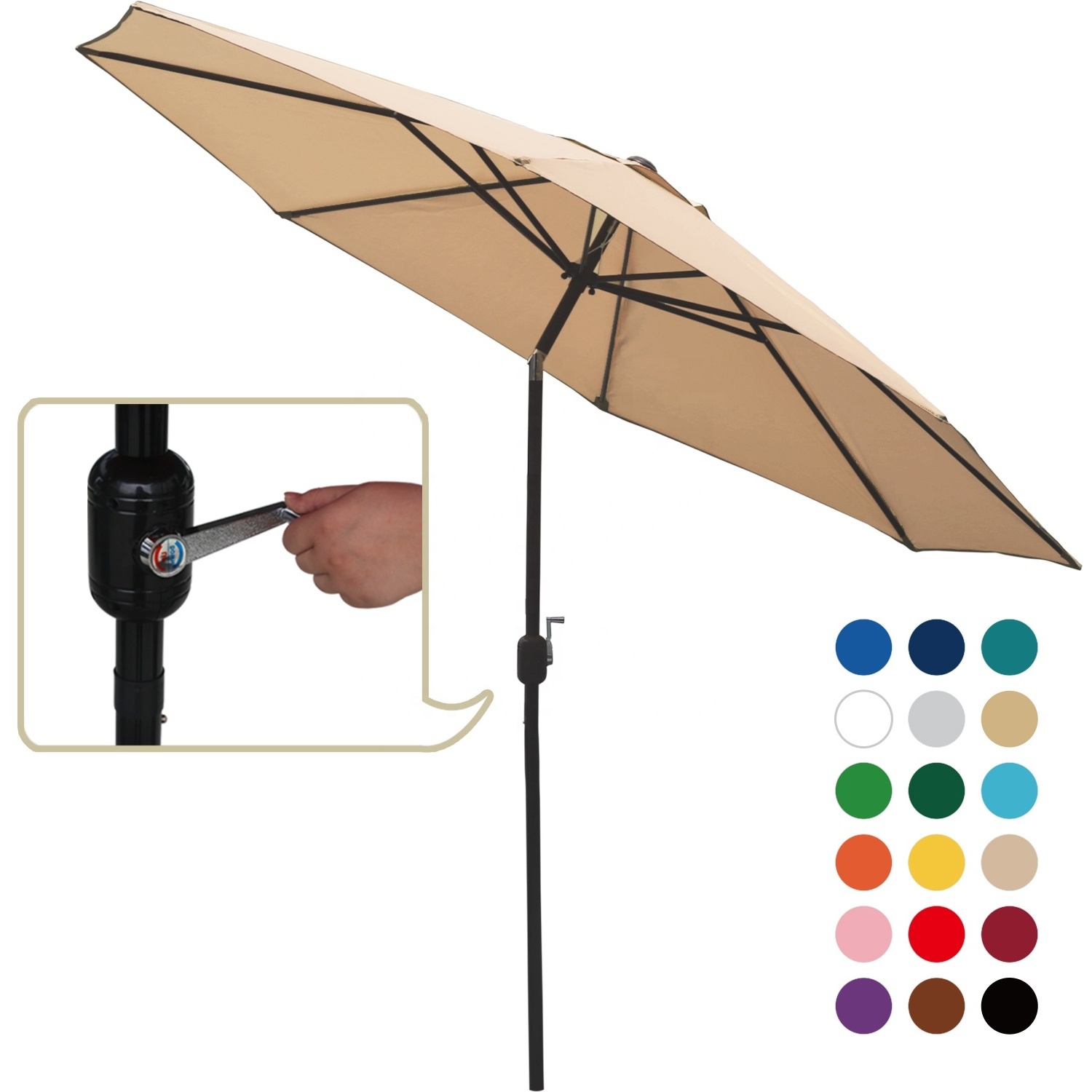 9 Ft outdoor umbrella canopy patio umbrellas parasol outdoor with Hand Crank