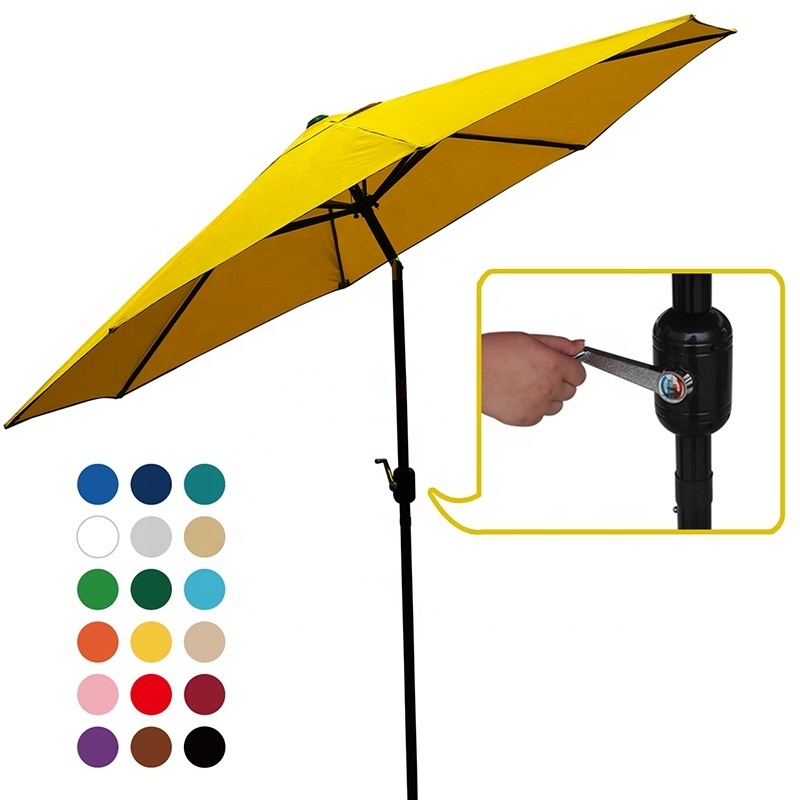 9ft Polyester cafe umbrella outdoor Big Umbrella Outdoor outdoor furniture with Hand Crank