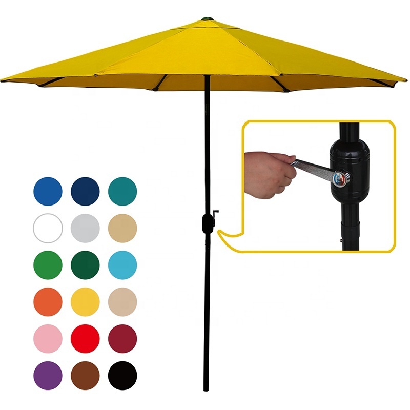 9ft Polyester cafe umbrella outdoor Big Umbrella Outdoor outdoor furniture with Hand Crank