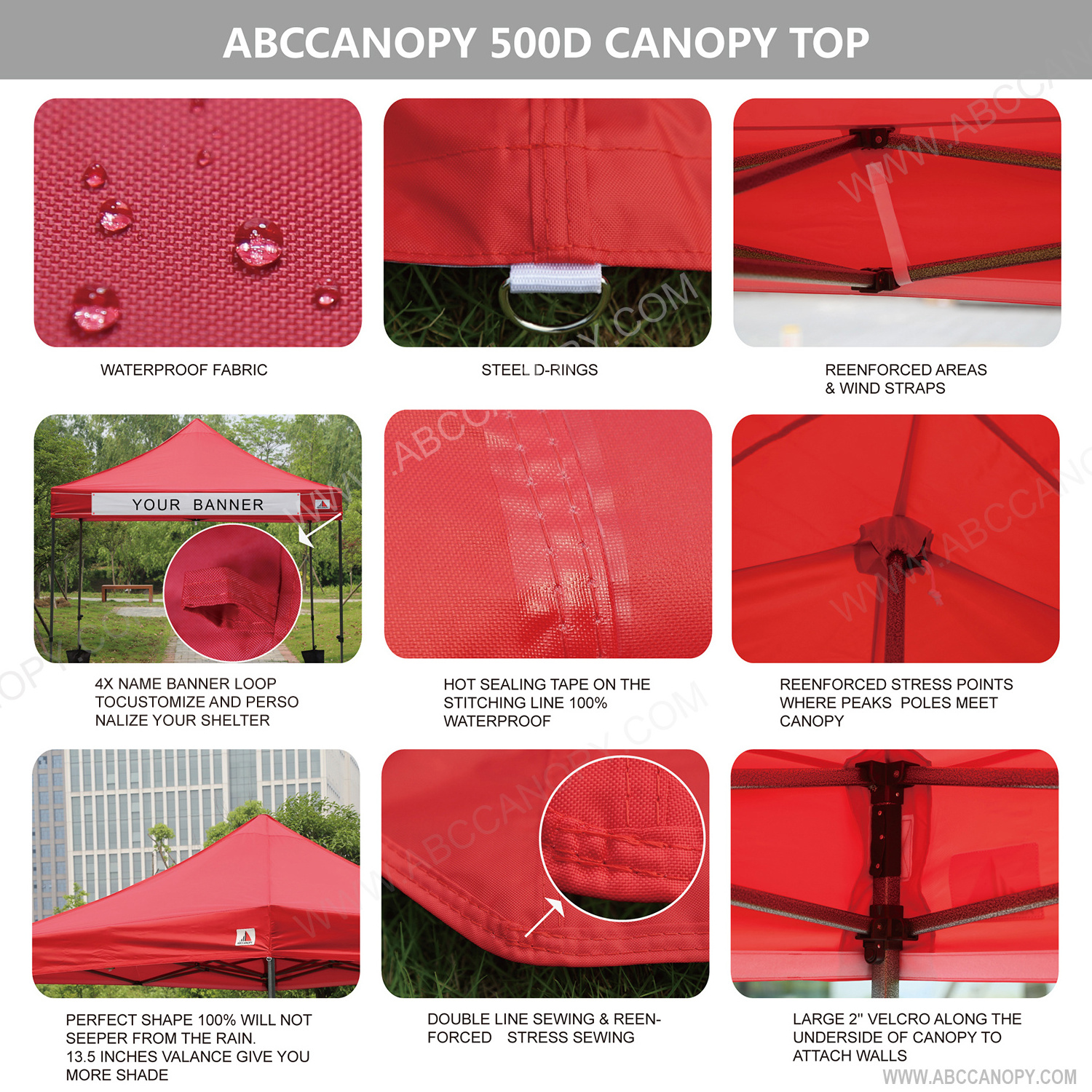 10x10 ABCCANOPY Gazebo Replacement Canopy Top Cover with Weights Bags Red Muti Color Option  18colors