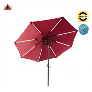 ABCCANOPY 9 FT Solar LED Light Bars Patio Umbrella Solar Powered Outdoor Umbrella 8 Ribs with Push-Button Tilt and Crank