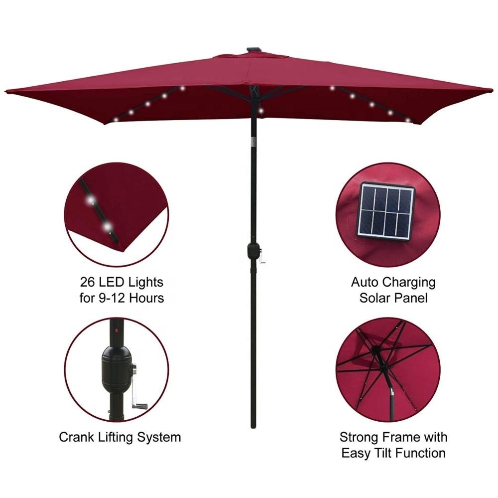 ABCCANOPY Rectangular Outdoor Solar Powered Patio Umbrella with 26 LED Lights, 6.6 by 9.8 Ft