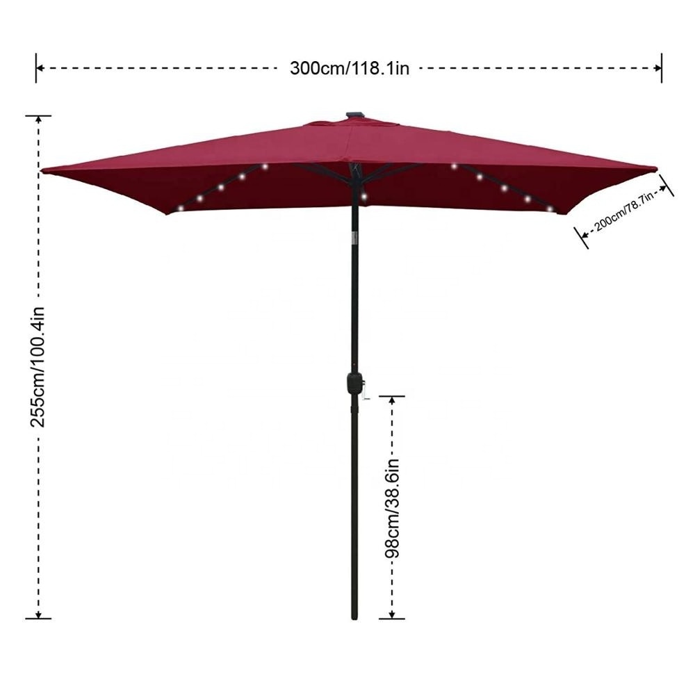 ABCCANOPY Rectangular Outdoor Solar Powered Patio Umbrella with 26 LED Lights, 6.6 by 9.8 Ft