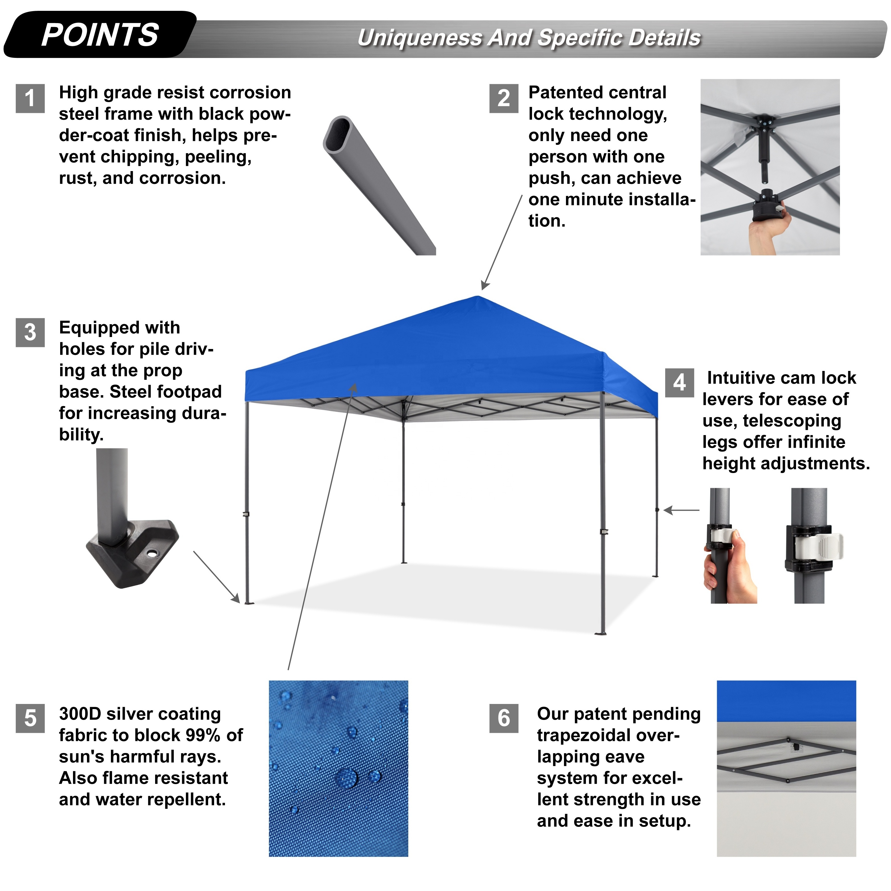 ABCCANOPY 8x8ft Tent One-Button Push Tent Canopy with Roller Bag Heavy Duty Pop Up Gazebo Marquee Outdoor Canopy Picnic Tent