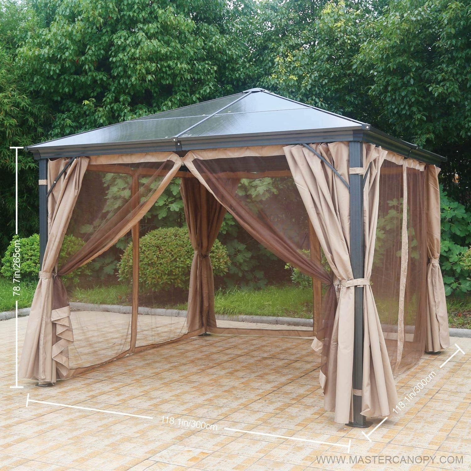 ABCCANOPY 3X3M Gazebo Patio Polycarbonate Gazebo with Mosquito Netting Screen Walls Curtains PC panels aluminum canopy