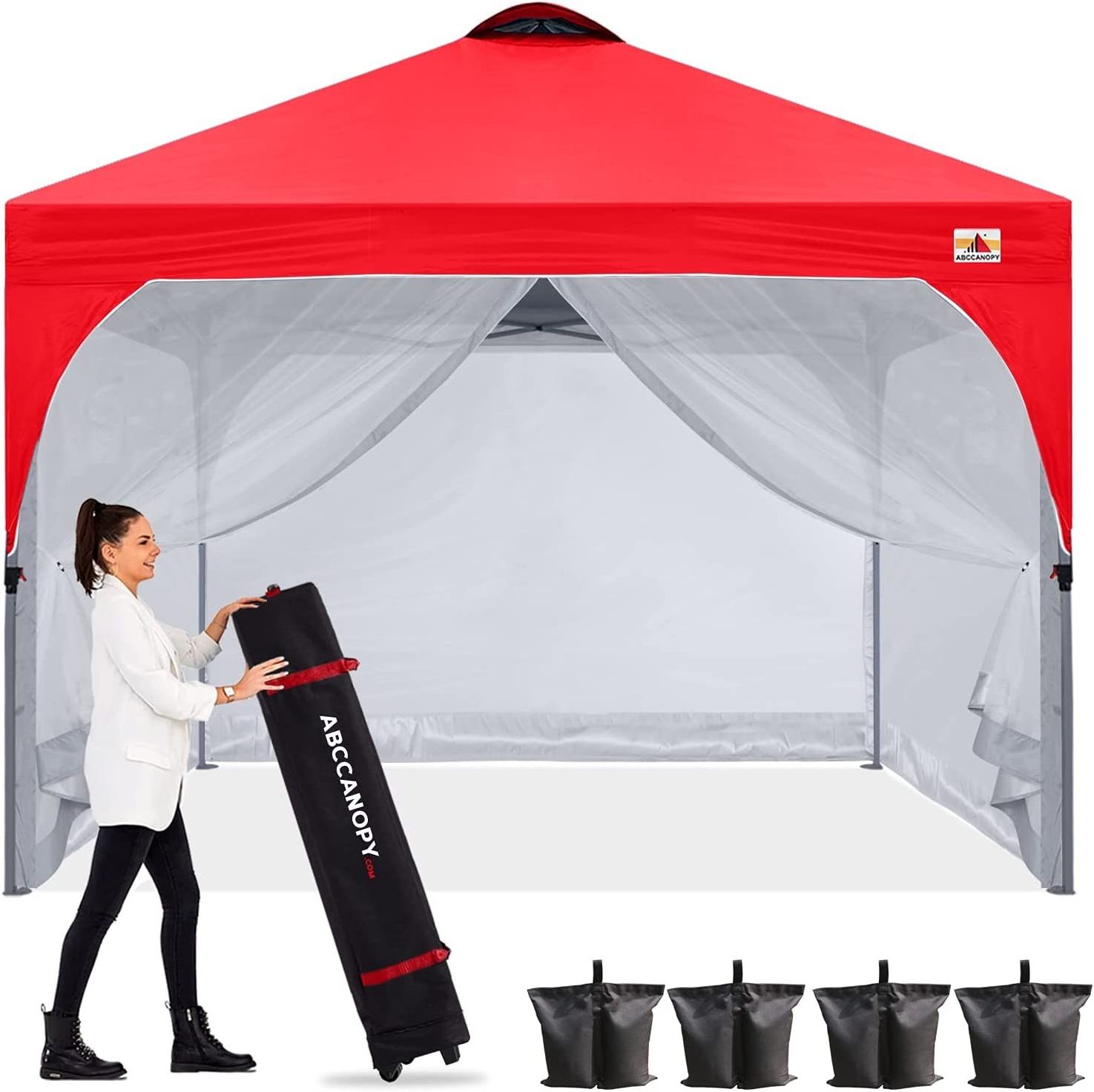 ABCCANOPY outdoor  Pop Up Canopy with Mesh Mosquito Netting Wall, Camping Screen Houses Screen Rooms, Instant Canopy Tent, Red