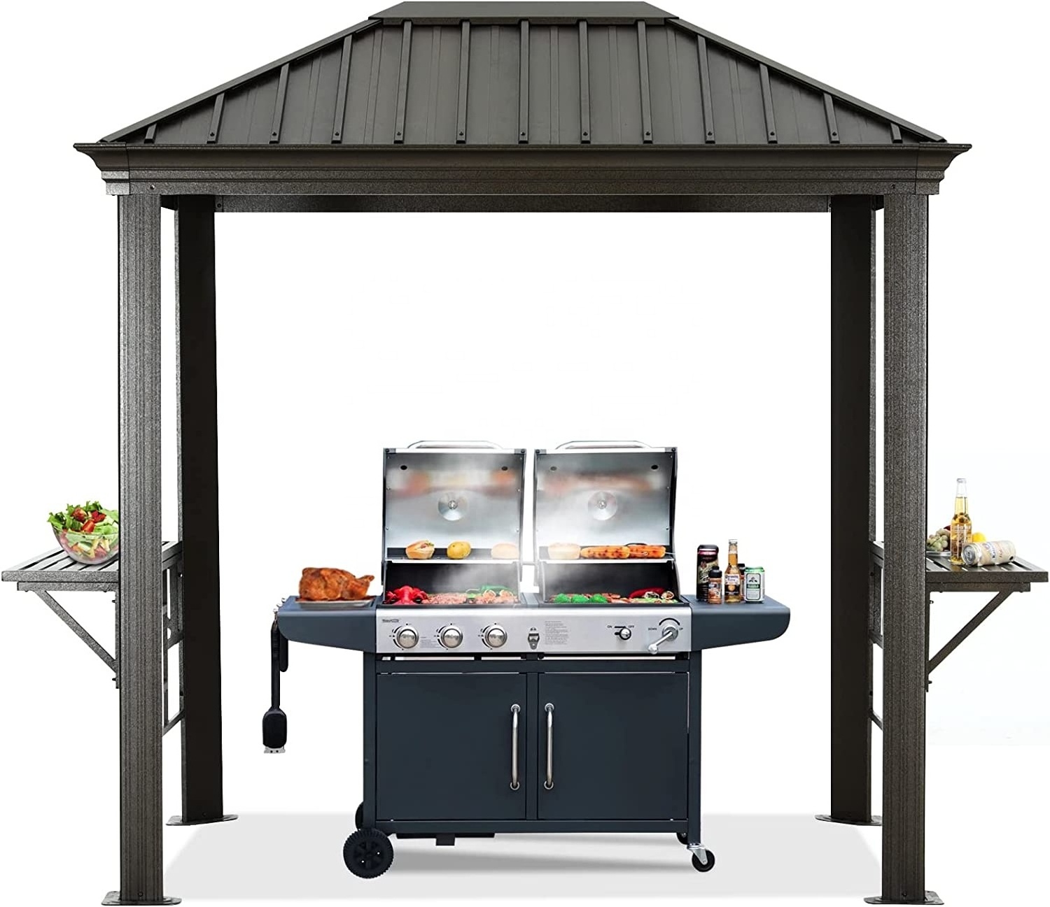 ABCCANOPY 6x8 Grill Hardtop Gazebo Outdoor Permanent Barbecue Gazebo with Galvanized Steel Roof Aluminum BBQ Canopy with Shelves