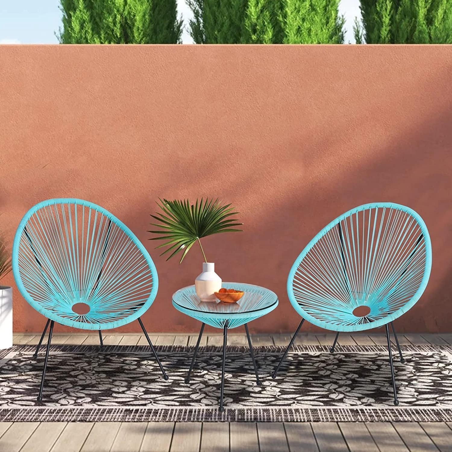 All Weather Indoor Outdoor Oval Weave Lounge Patio Papasan Chair Wicker Sun Chair Bistro Set Rattan Acapulco Chair