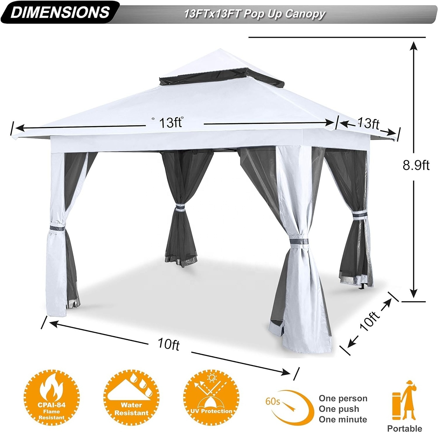 ABCCANOPY Pop Up Gazebo With Mosquito Netting Windproof One Person Easy Up Folding Tent Double Top Design Tente Pliante