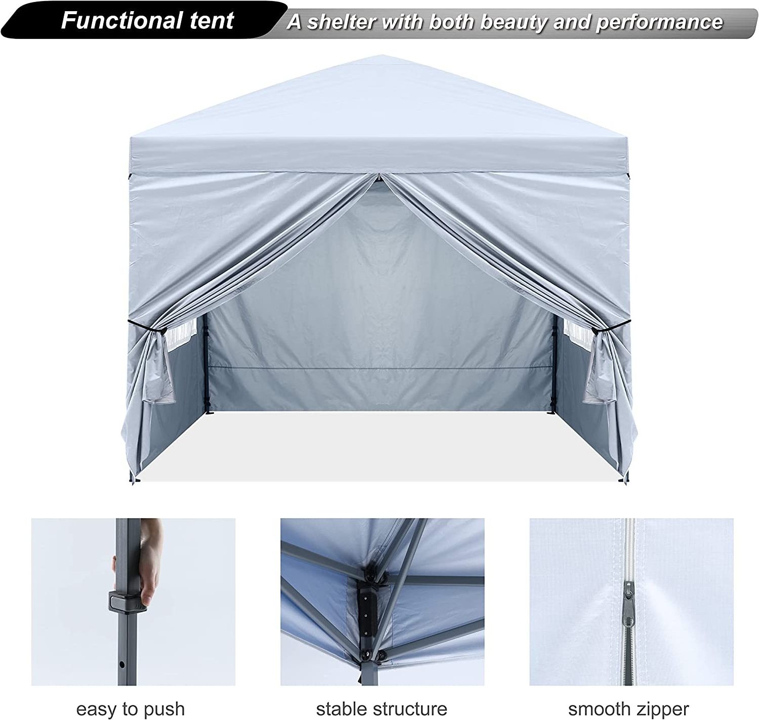 ABCCANOPY 10X10 Pop Up Canopy Tent Enclosed Instant Canopy Shelter with Zipped Side Wall Church Window, Waterproof Outdoor Tent