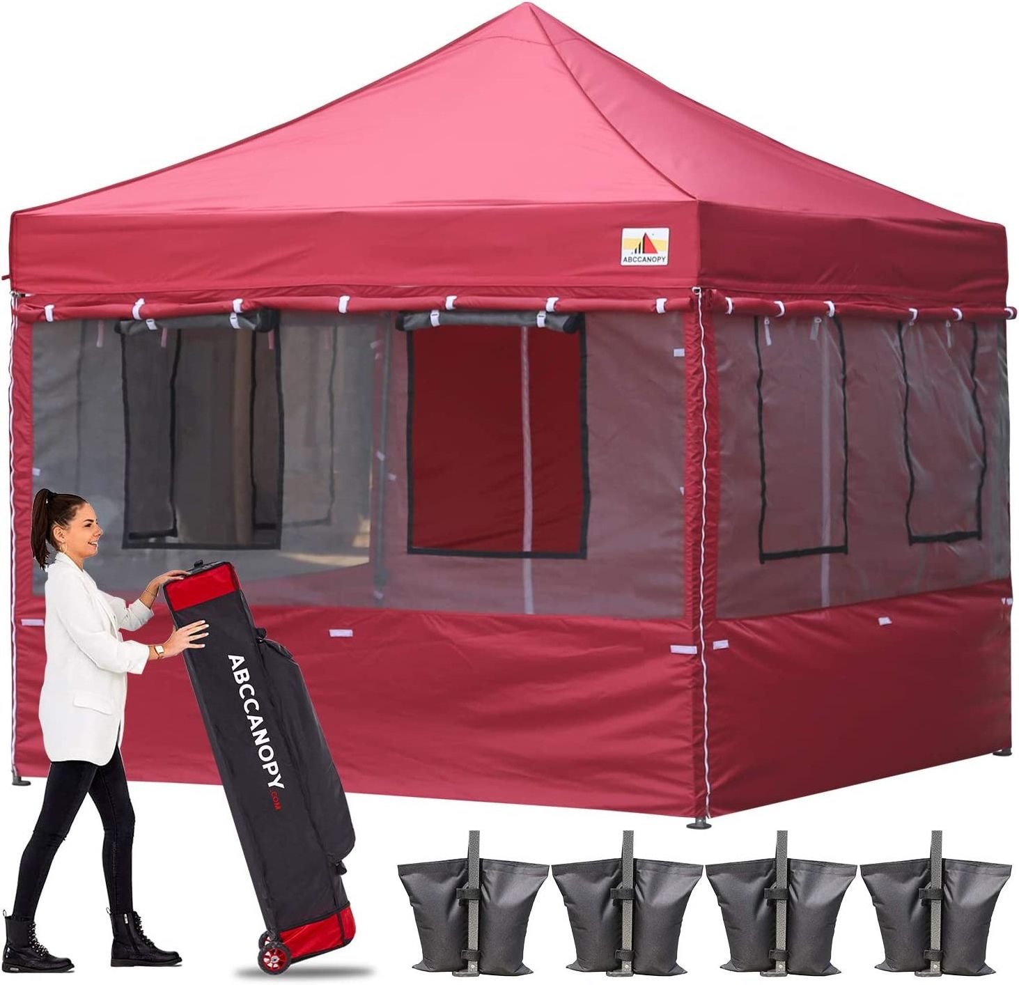 ABCCANOPY Food Vendor Tent 10x10 Food Vendor Booths 10x10 Food Service Canopy with Enclosure (Burgundy)