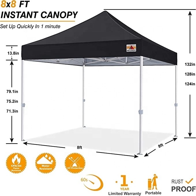 8x8 ABCCANOPY Pop Up Replacement Canopy Tent Gazebo Outdoor Tent Top Cover Customized Tent Black