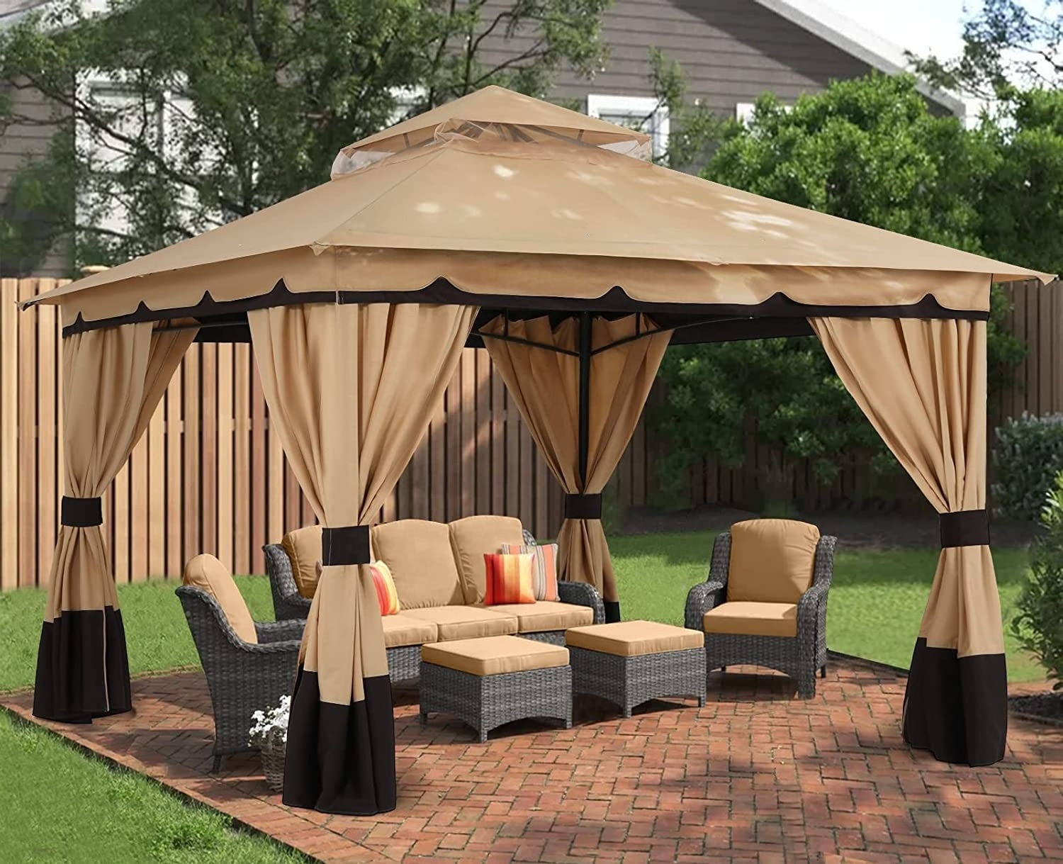 ABCCANOPY 8x8ft Outdoor Patio Gazebo Canopy Shelter With Curtains Arches Arbours Pergolas For Garden Backyard