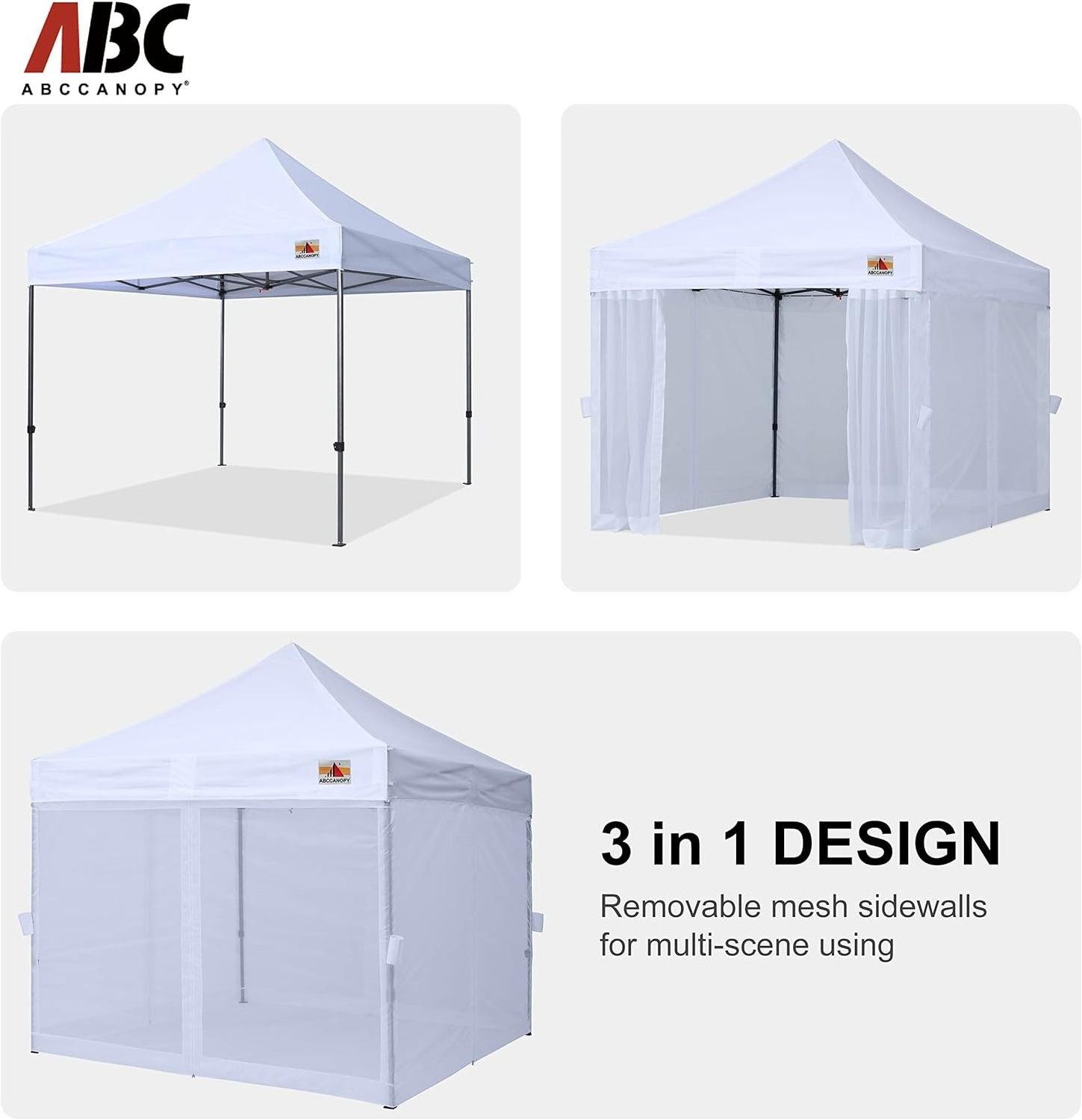 ABCCANOPY 10x10 Easy Pop Up Gazebo Canopy Tent Instant Outdoor Screen House with Netting Walls,White