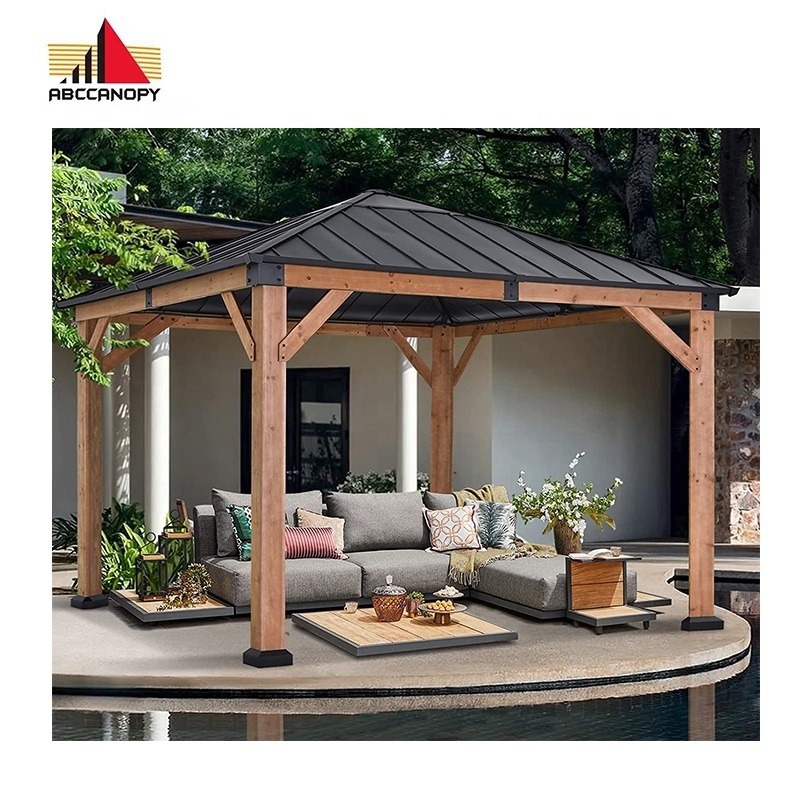 ABCCANOPY 11x11ft Wooden Arches Arbours Pergola Gazebo Cedar Framed Outdoor Gazebo Wood Pavilion Gazebo Pergola Waterproof