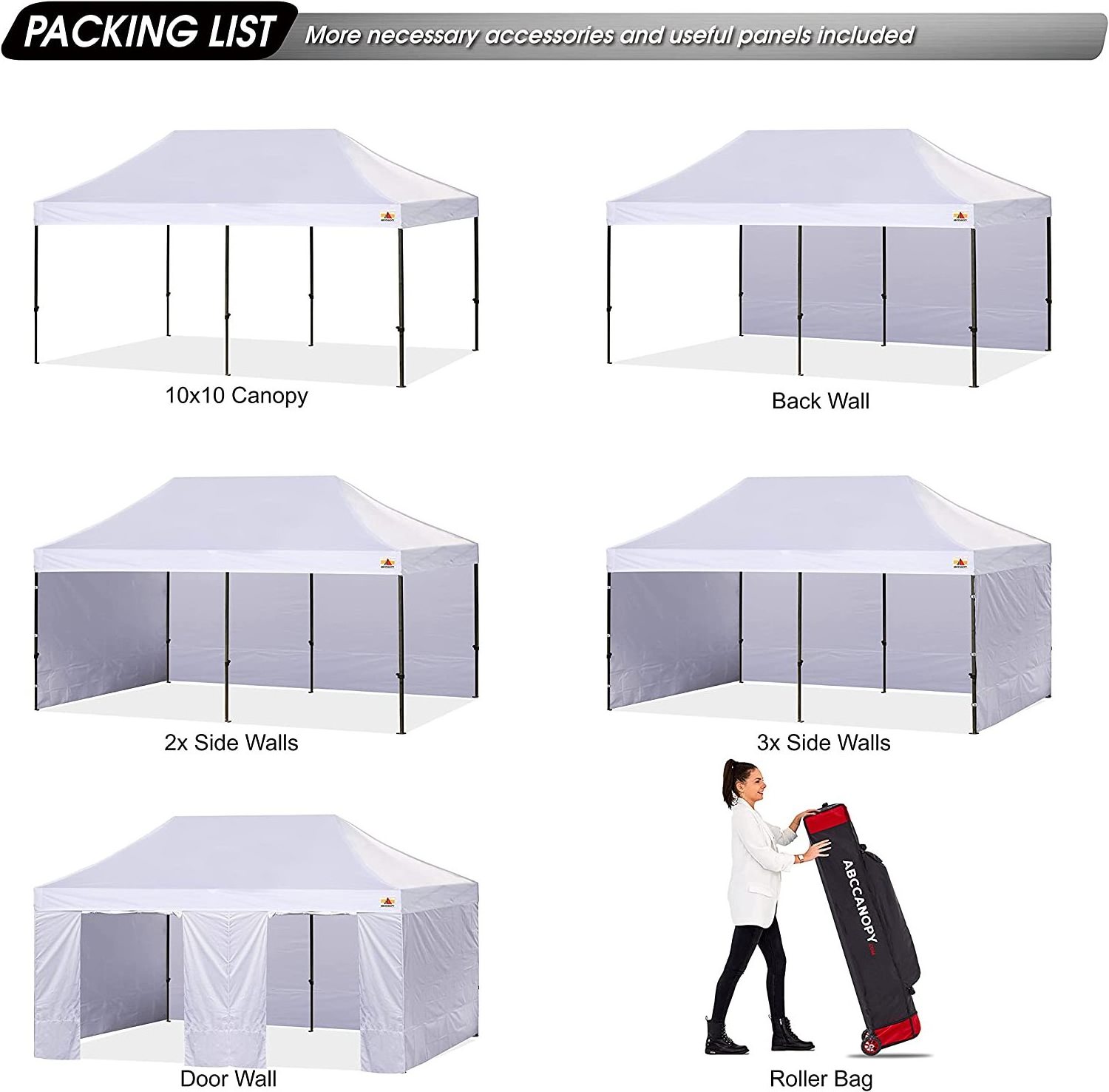 ABCCANOPY Heavy Duty 10*20  Pop up Canopy Tent with Sidewalls 10x20, White