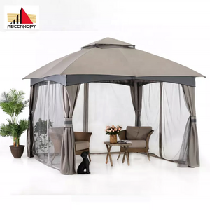 10 Ft x 10 Ft Grey Color Gazebo Tent With Netting Steel Frame Gazebo Canopy Rip-Lock Fabric Garden Gazebo