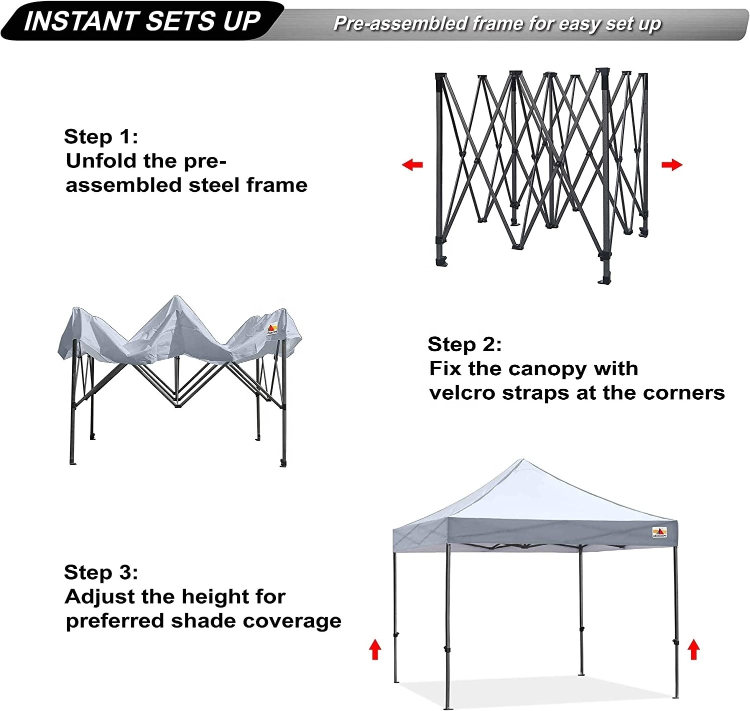 10x10ft Tent Folding Grey Event Tent Instant Canopy For Backyard Carnival Party Pop Up Festival Gazebo