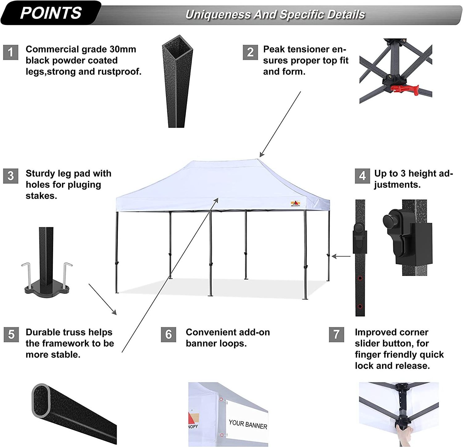 ABCCANOPY Heavy Duty 10*20  Pop up Canopy Tent with Sidewalls 10x20, White