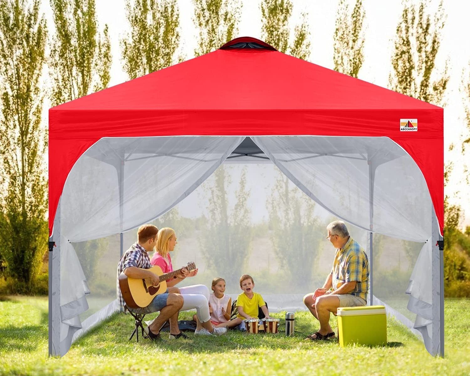 ABCCANOPY outdoor  Pop Up Canopy with Mesh Mosquito Netting Wall, Camping Screen Houses Screen Rooms, Instant Canopy Tent, Red