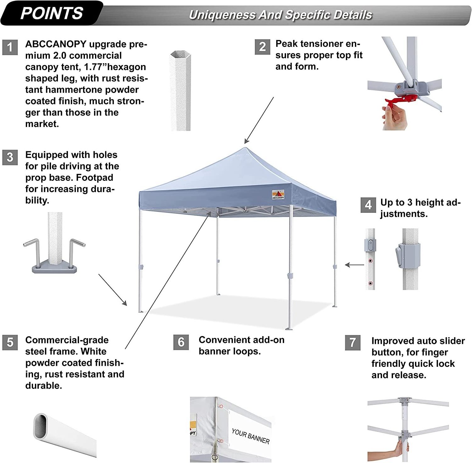 ABCCANOPY Commercial Ez Pop Up Canopy Tent 10x10 Premium-Series, White