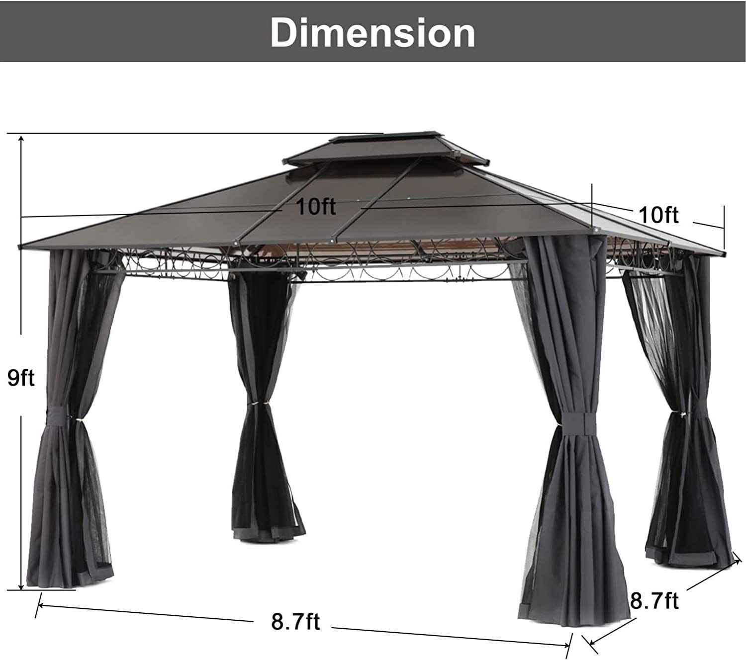 10x10 Hard roof top tent with Curtains and Mosquito Netting