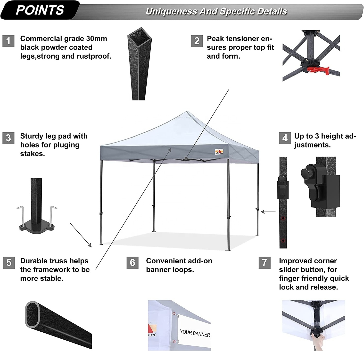 10x10ft Tent Folding Grey Event Tent Instant Canopy For Backyard Carnival Party Pop Up Festival Gazebo