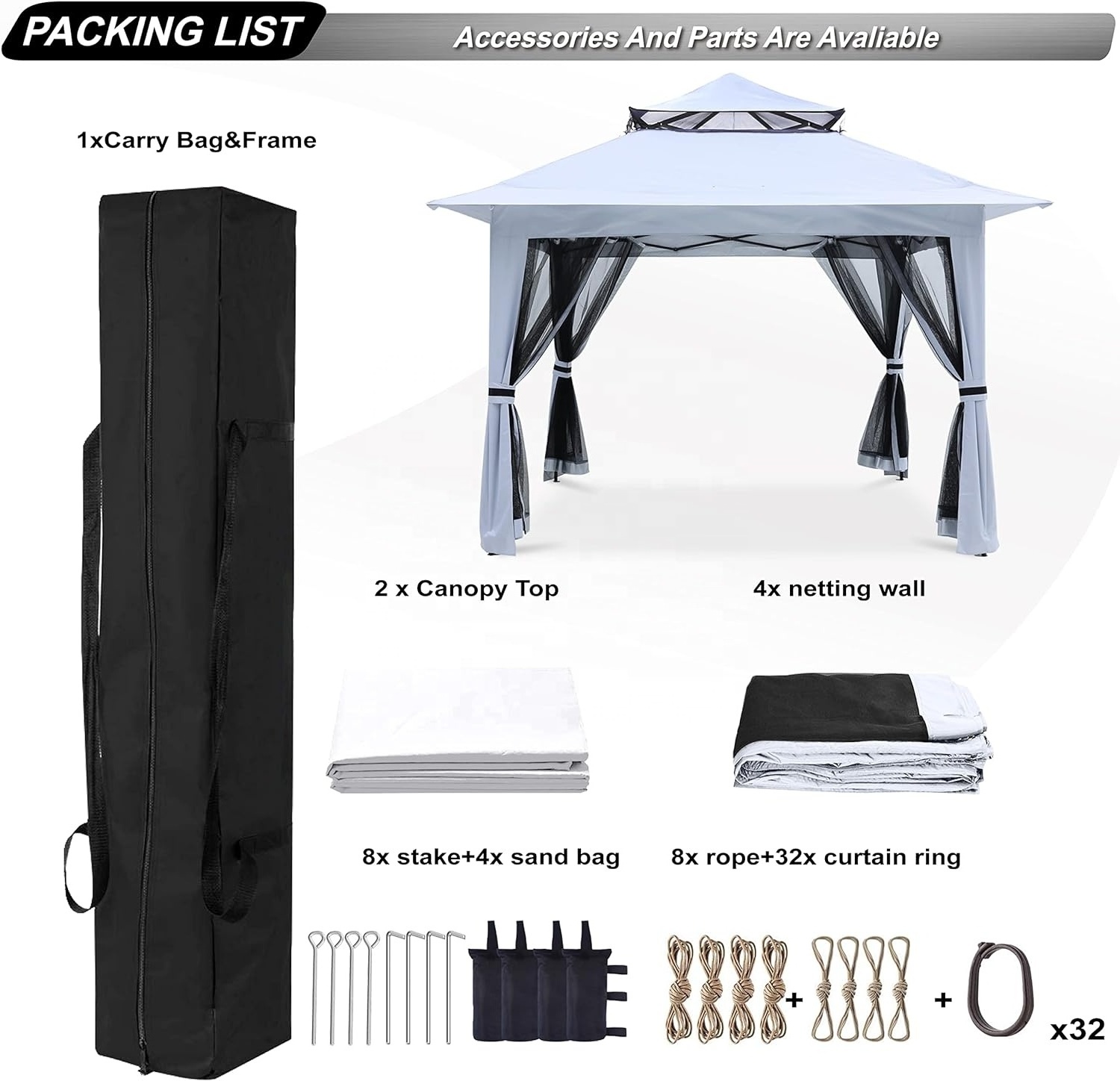 ABCCANOPY Pop Up Gazebo With Mosquito Netting Windproof One Person Easy Up Folding Tent Double Top Design Tente Pliante