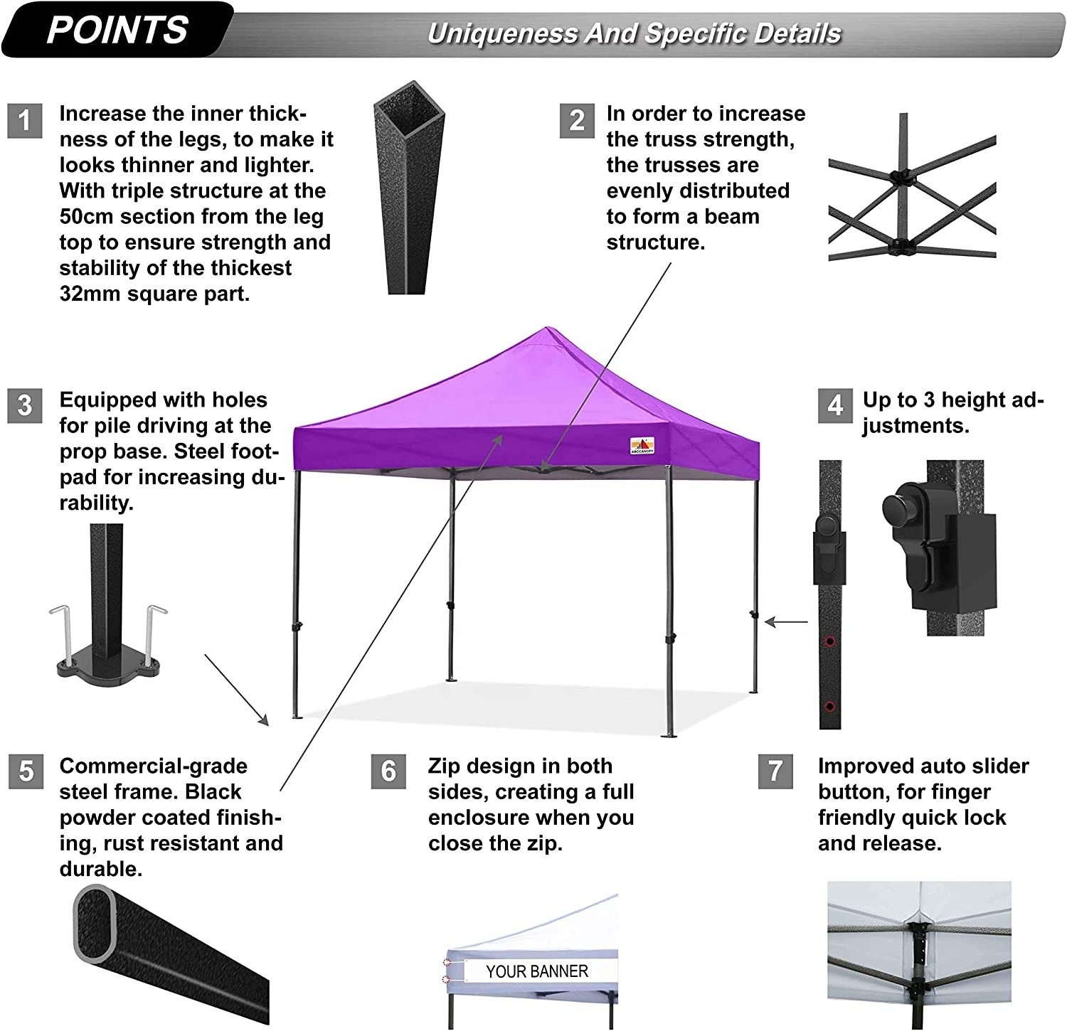 ABCCANOPY Plain Tents Pop up Canopy 10x10 Instant Shelters Outdoor Party Portable Folding Gazebo With Wheeled Bag