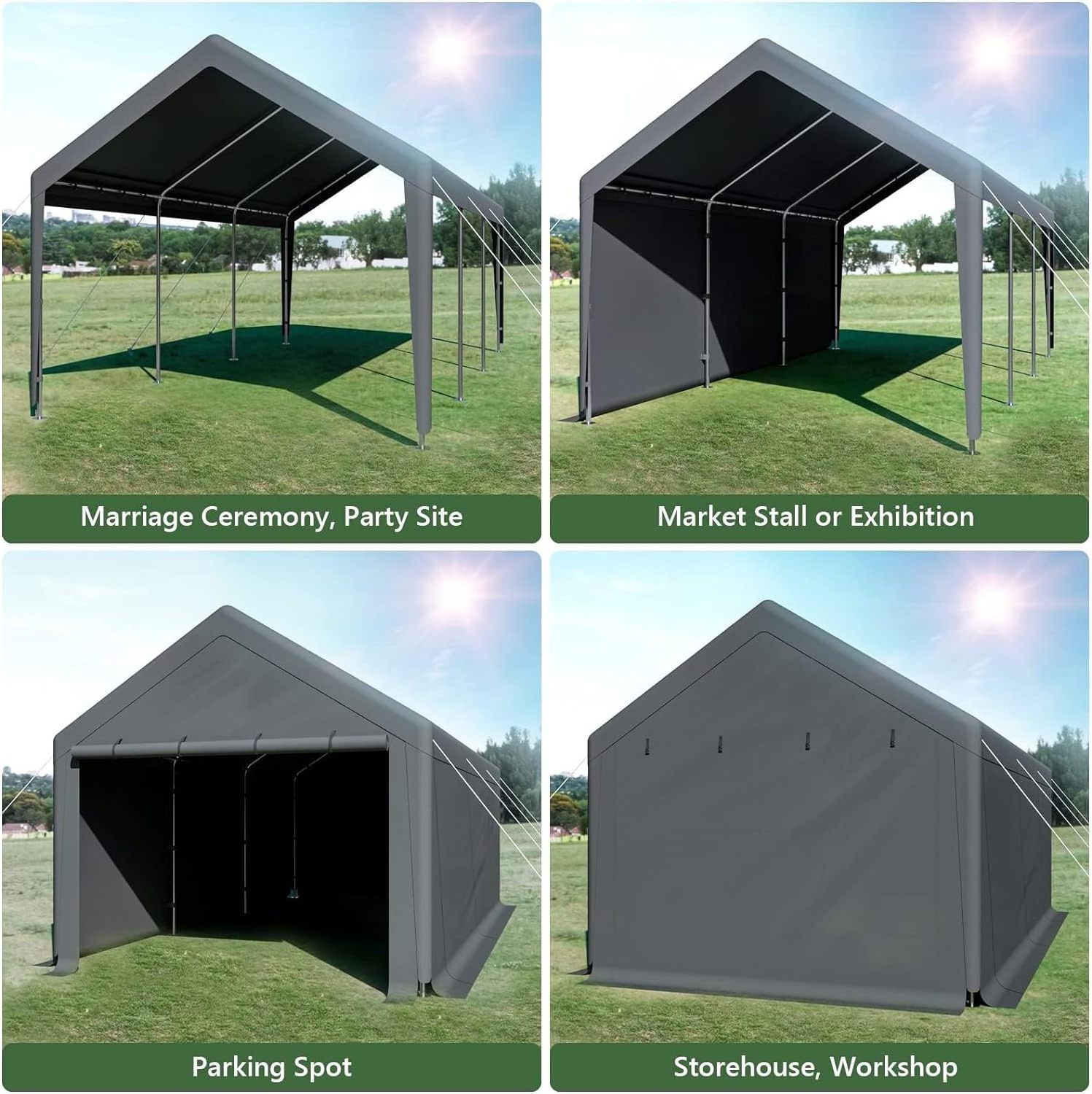 Outdoor Carport 10x20ft high qualiyuPortable Garage Party Tent,Portable Garage with Removable Sidewalls