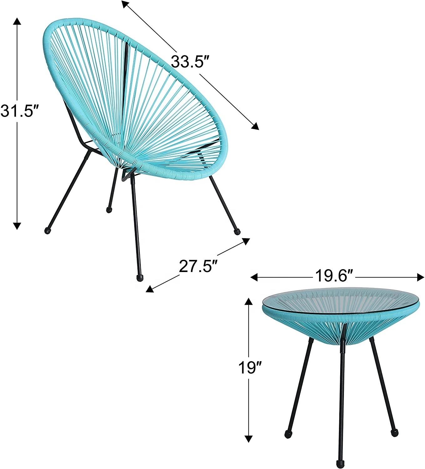 All Weather Indoor Outdoor Oval Weave Lounge Patio Papasan Chair Wicker Sun Chair Bistro Set Rattan Acapulco Chair