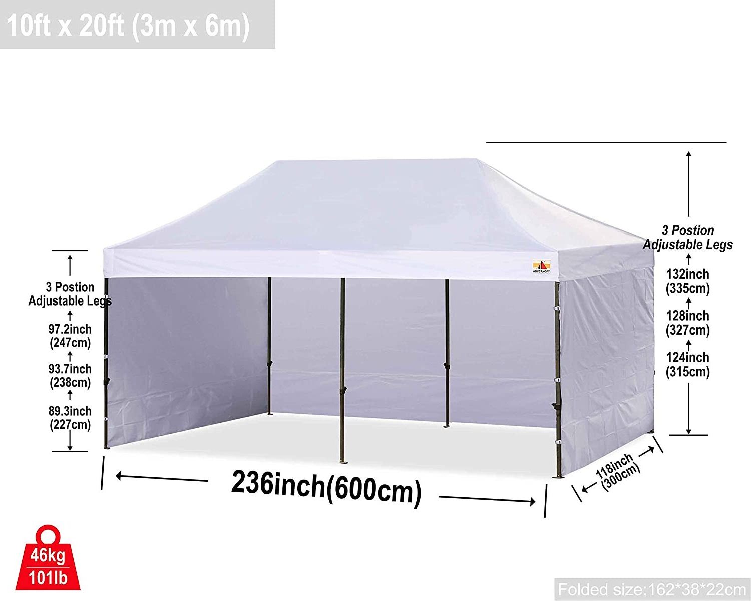 ABCCANOPY Heavy Duty 10*20  Pop up Canopy Tent with Sidewalls 10x20, White