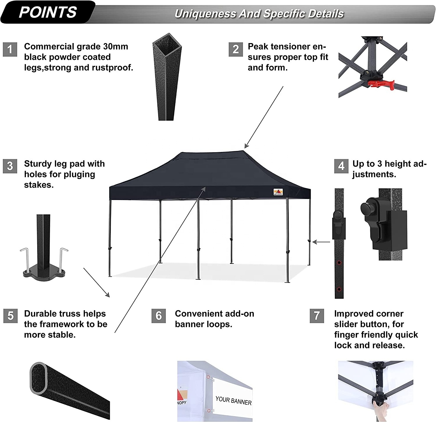 ABCCANOPY 3x6 Easy Zippered Walls Easy Pop Up Durable Ez Pop-Up Canopy Restaurant Tent Gazebos With Roller Bag