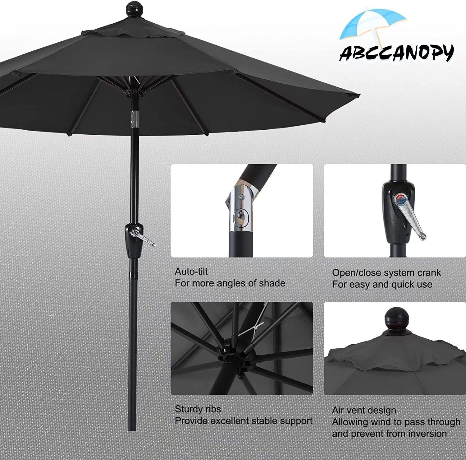 Best Choice Products Outdoor Steel Polyester Market Patio Umbrella w/Crank, Easy Push Button, Tilt, Table Compatible