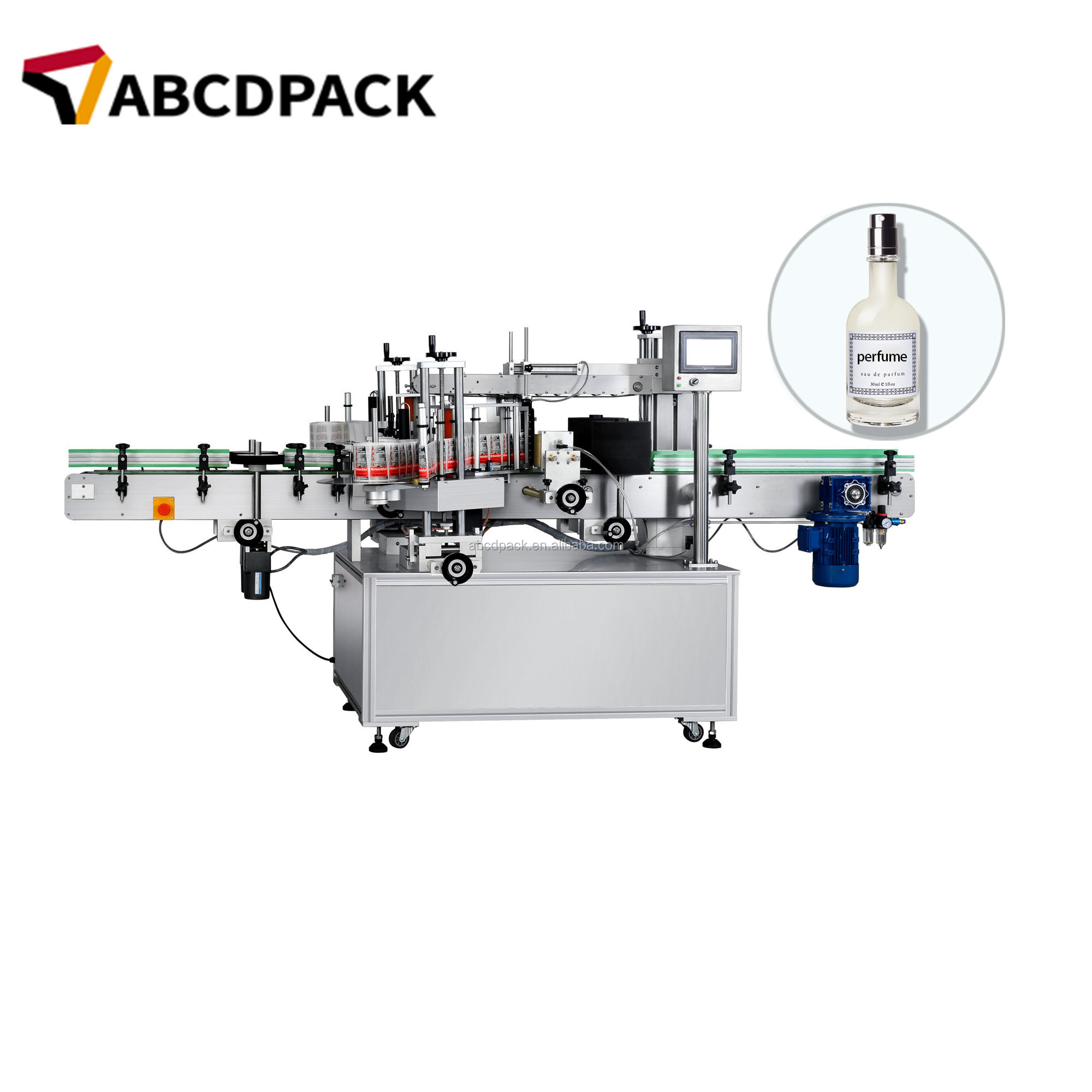 ABCDPACK Shampoo Square Bottles Labeling Machine Glass Bottle Flat Labeling Machine Double Side Automatic Labeling Machine