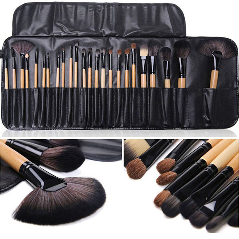 24pcs Quick Drying New Style Brand Pouch Professional Synthetic Hair Eco Wood Handle Yaqi Makeup Brush Set 24 Pieces