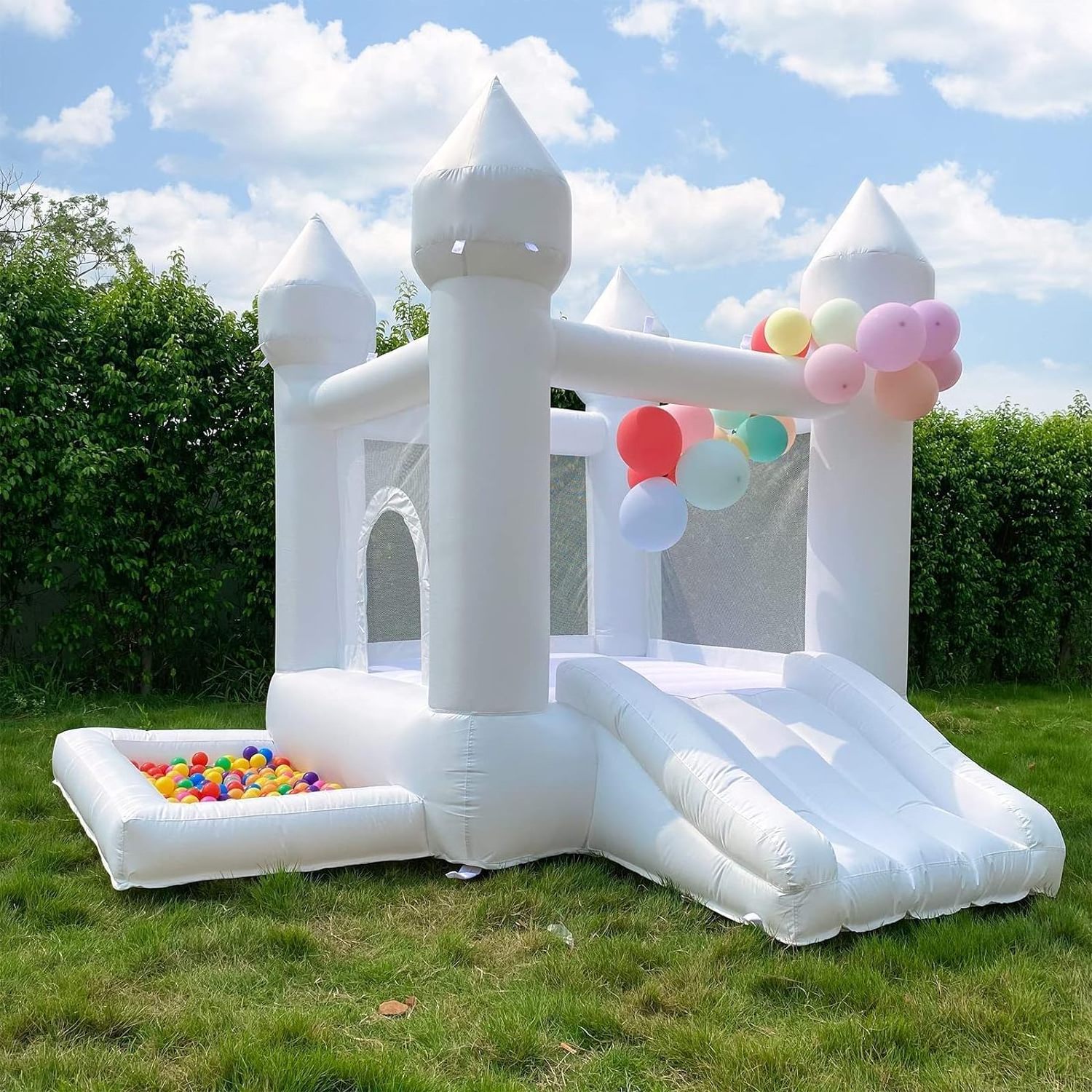 White Bounce House, Castle Theme Kids Inflatable Trampoline, Durable and Easy to Set up, Safe and Fun for Active Kids