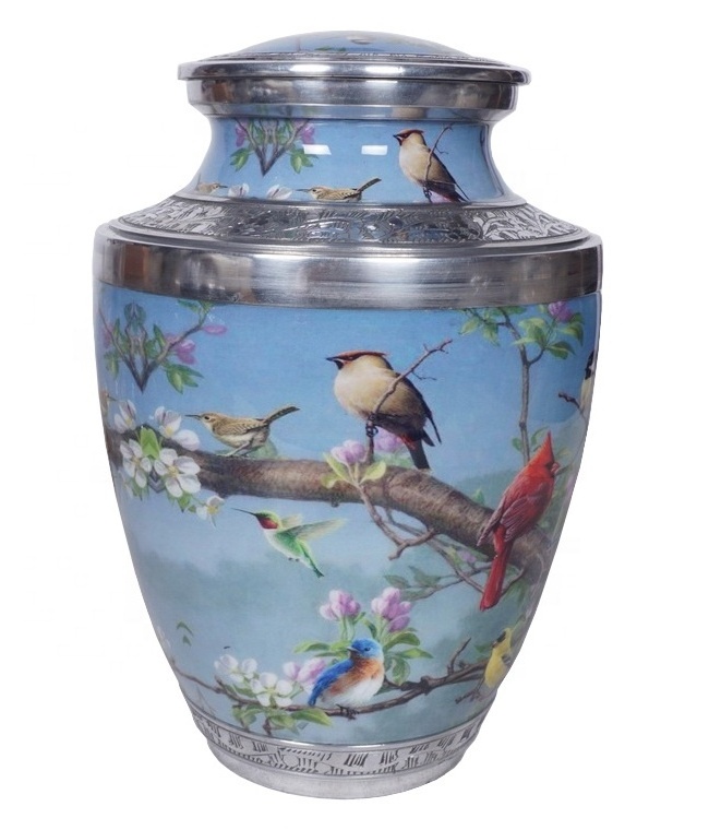 NEW ARRIVAL WHOLE SALE HUMAN ASHES URN WITH HUMMING BIRDS PICTURE FINISH CREMATION URN FOR HUMAN ASHES