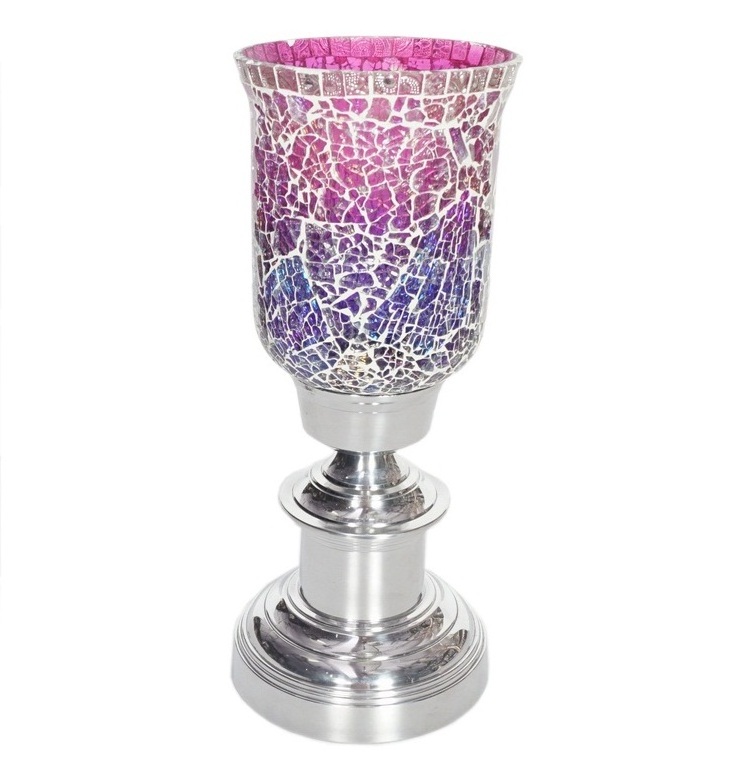 METAL CANDLE HOLDER, WHITE BEADED HURRICANE