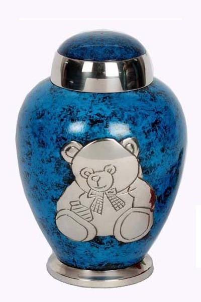 METAL PET CREMATION URN, BLUE GLOSSY PET ASHES URN